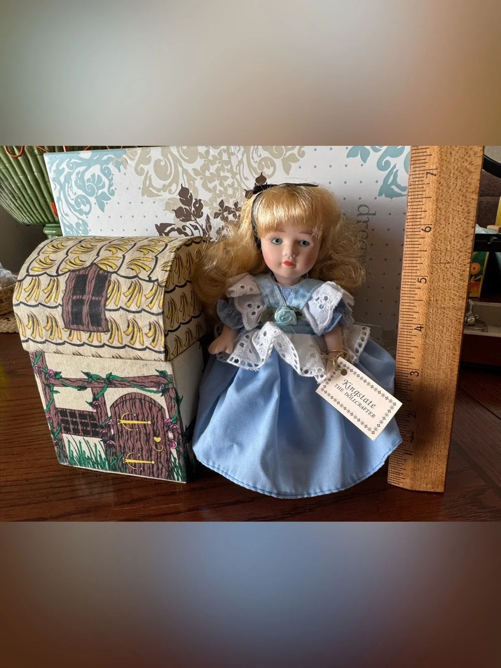 Alice In Wonderland Doll Kingstate Porcelain In House Cottage Box Vintage